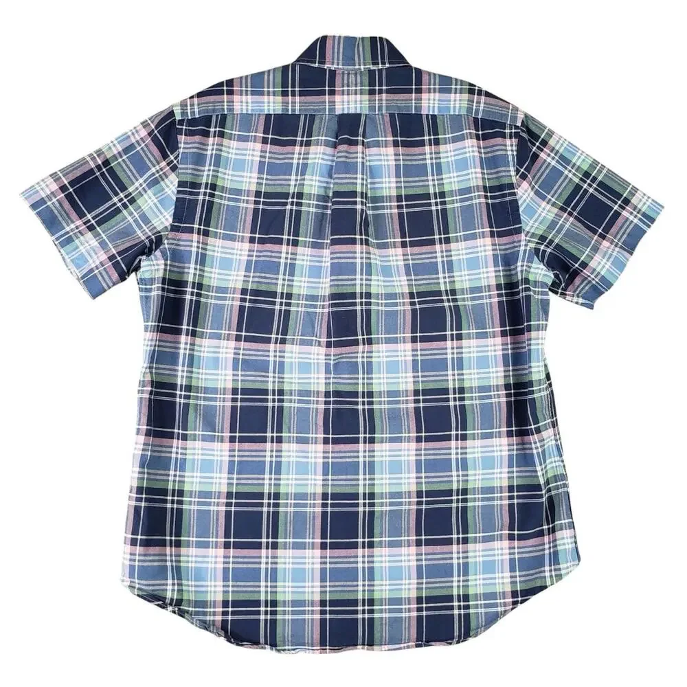 Polo Ralph Lauren Shirt Mens Size Medium M Blue Plaid Short Sleeve Button Down